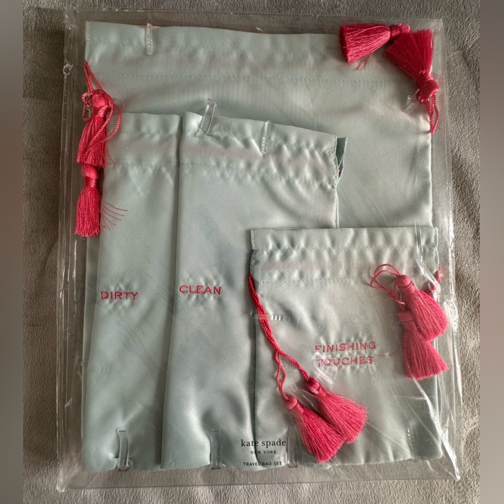 Kate Spade Travel Pouch Set with Pink Tassels